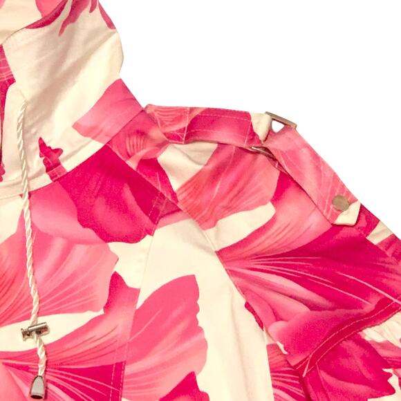 Cache Womens Jacket Pink White Bright Floral Sz. Small Balloon Sleeves Zip Front - Picture 2 of 15